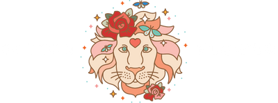 lion's head with flowers
