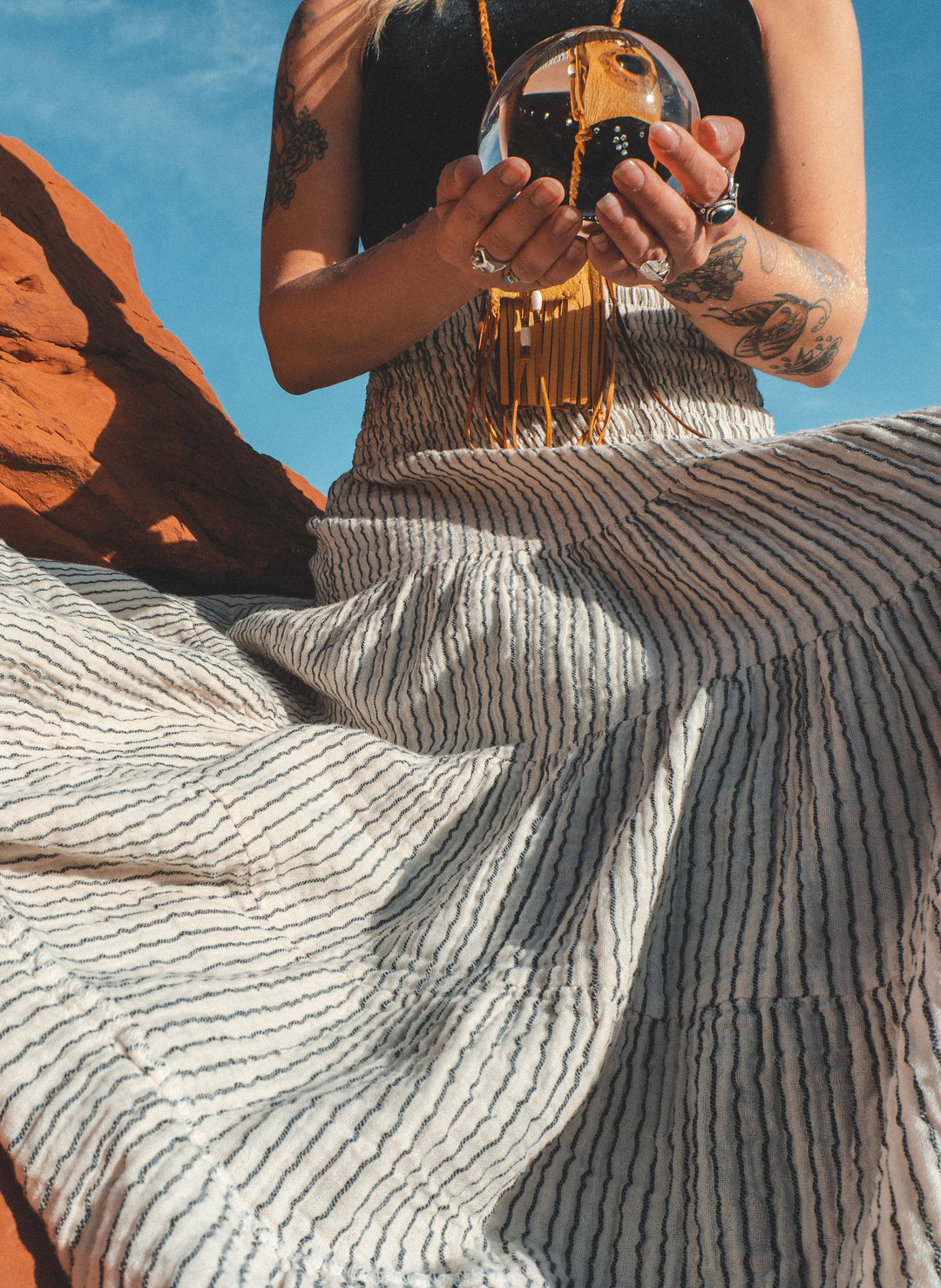 Long pinstriped gauze skirt