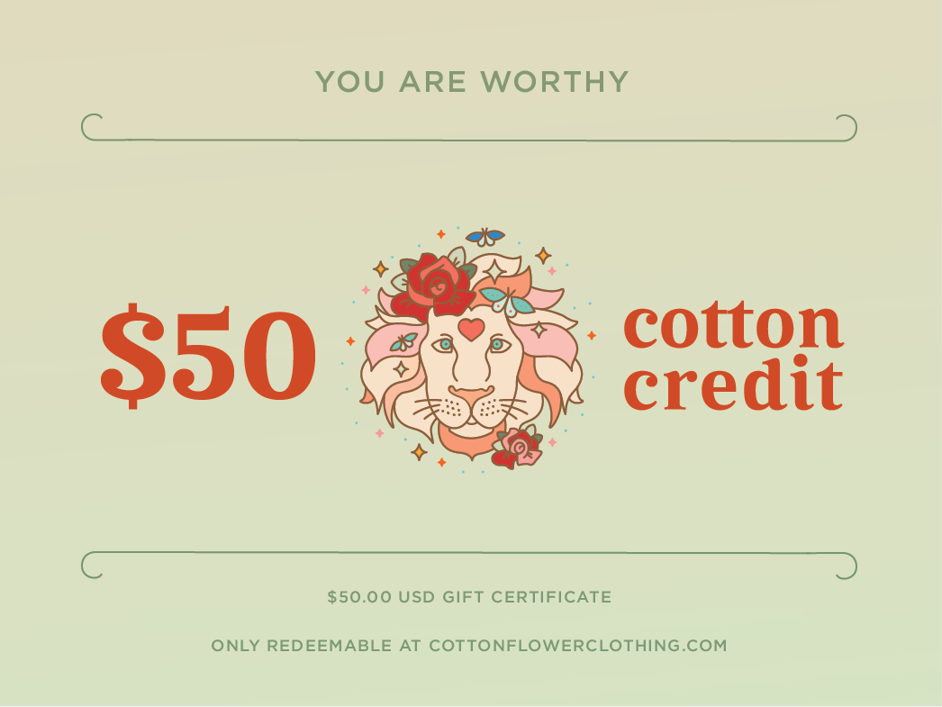 Gift certificate for fifty dollars with lion logo in center.