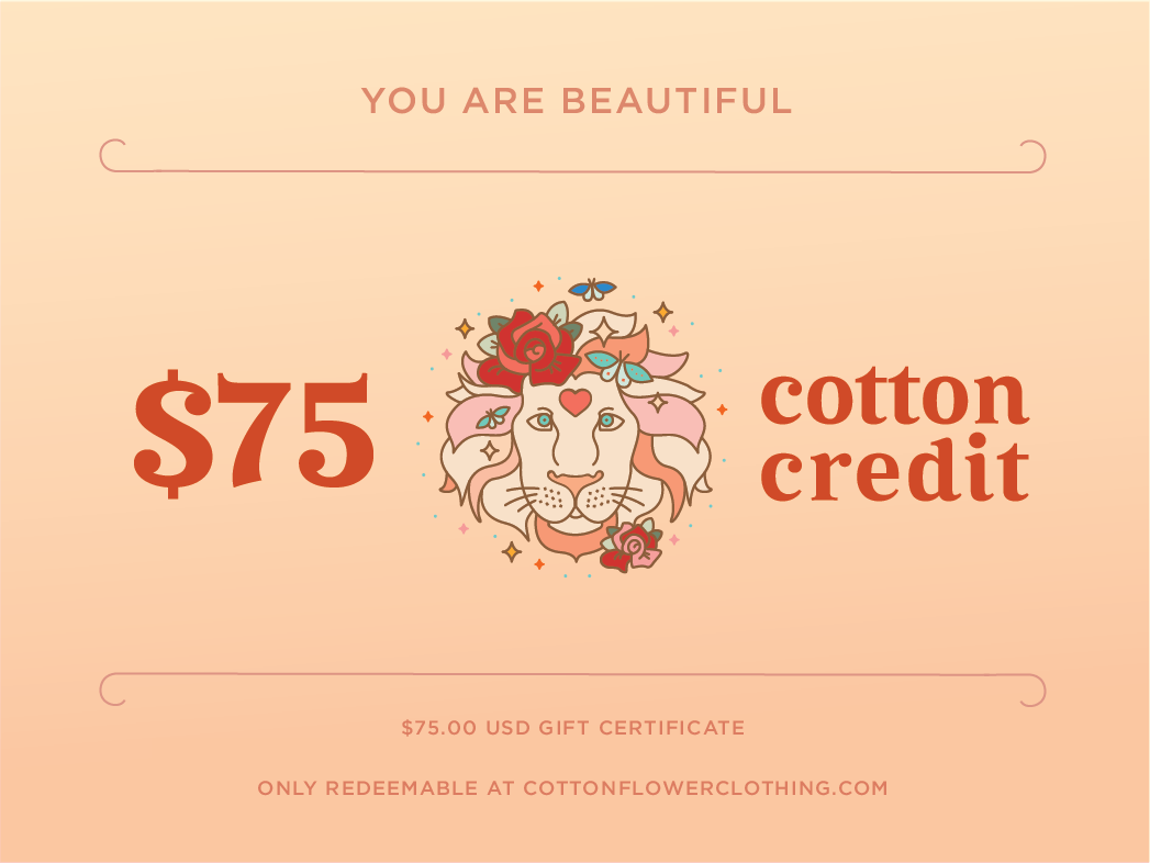 Gift certificate for seventy-five dollars with lion logo in center.