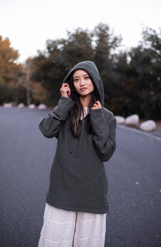 Long gauze cotton hoodie