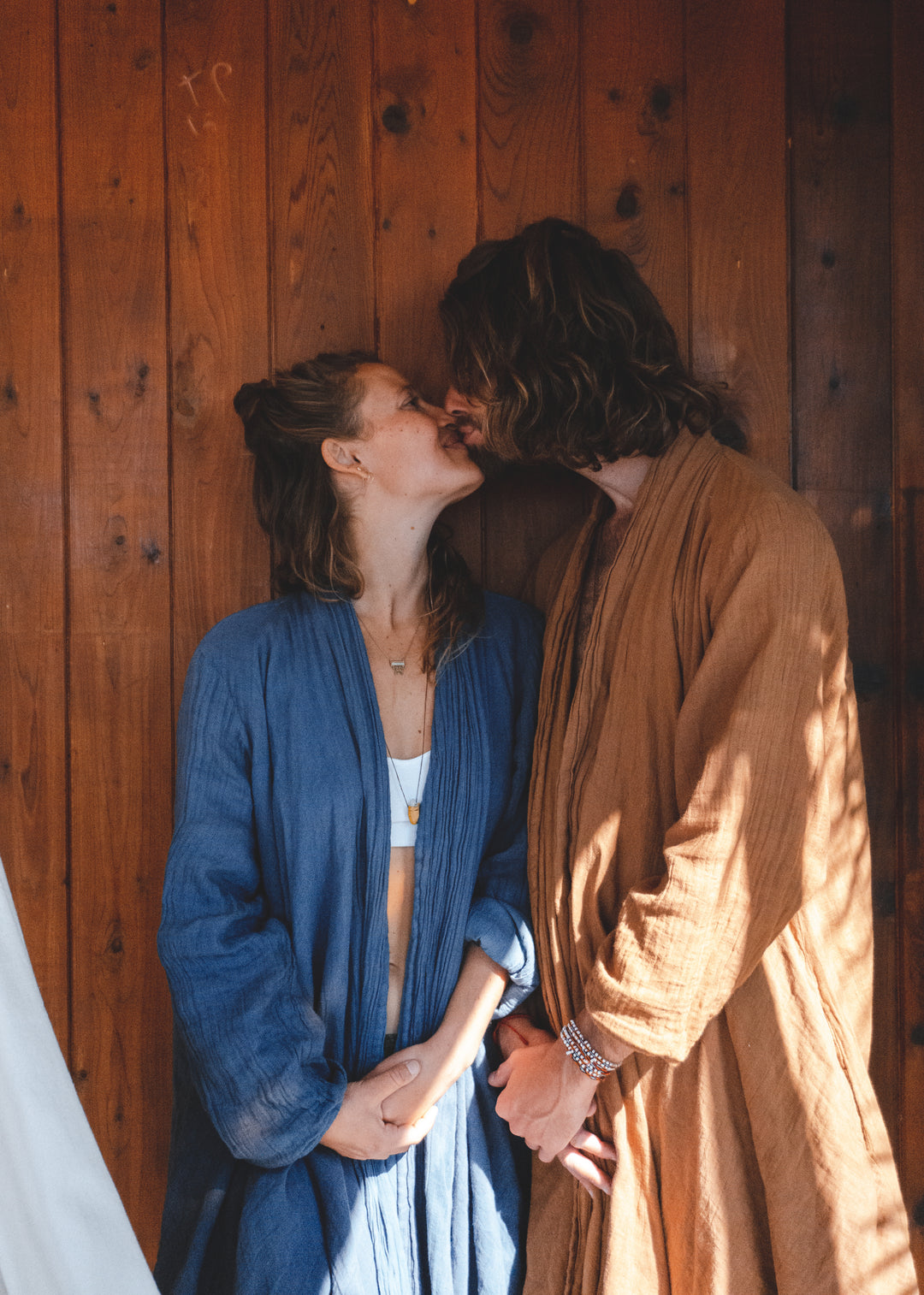 Couple in cotton gauze robes