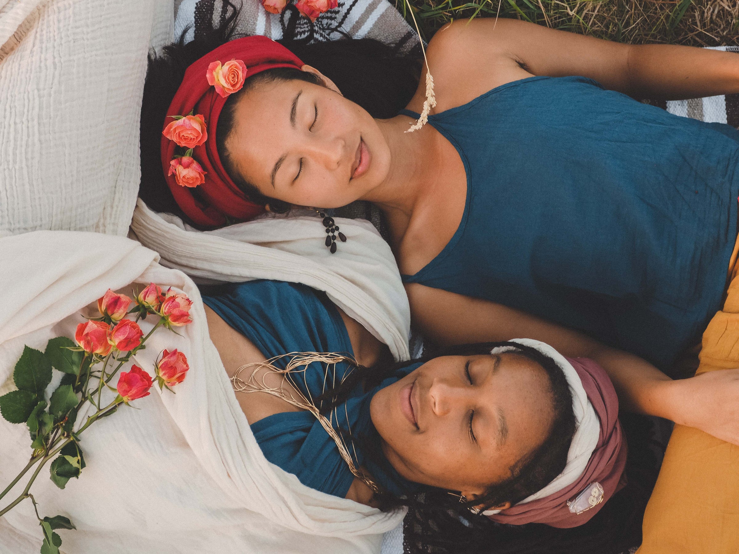 Two women wearing gauze clothing