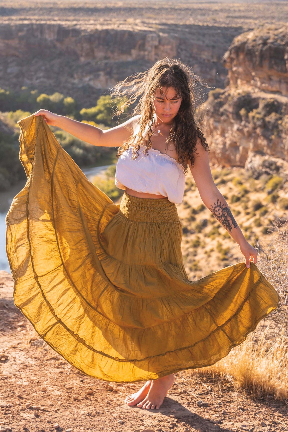 Women's Tiered Gauze Cotton Skirt, Long, 100% Cotton Clothing