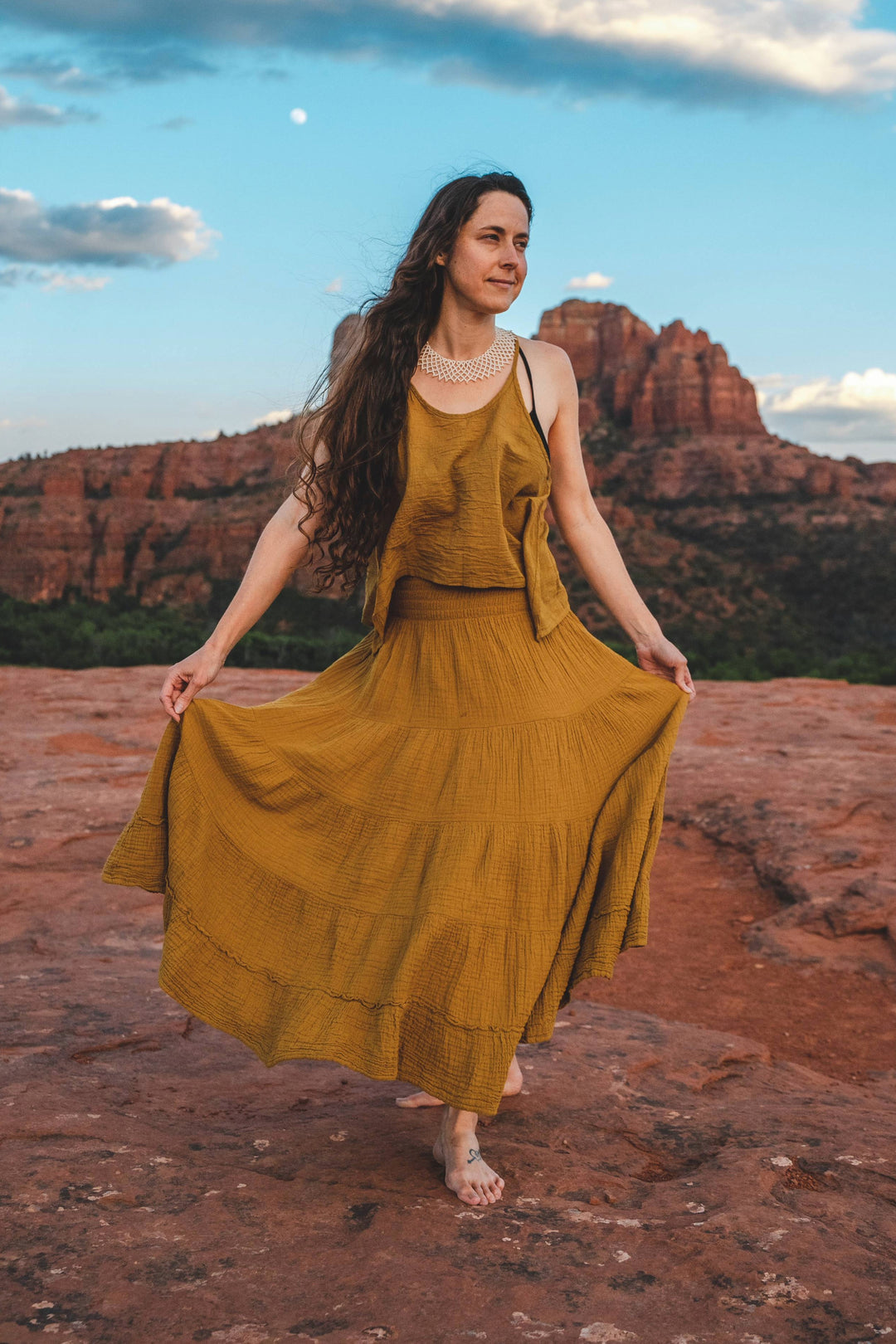 Women's Gauze Cotton Skirts, Tiered, 100% Cotton Clothing – Cotton Flower Clothing