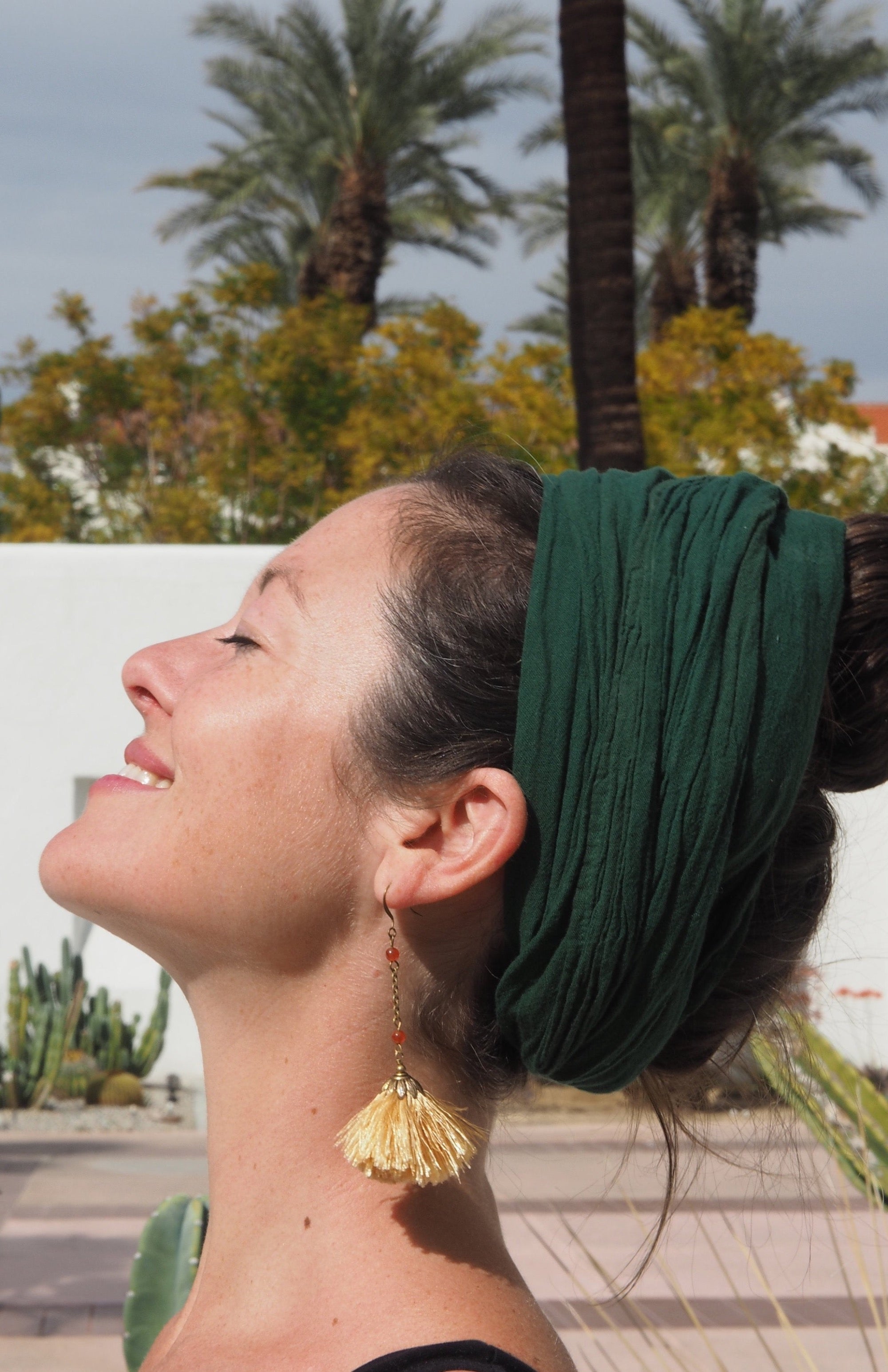 Woman has sun wrap in hair